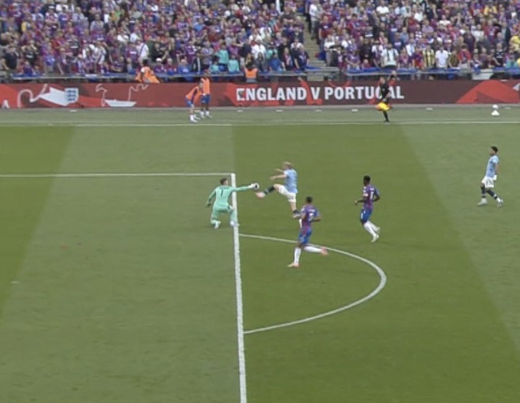 Dean Henderson has handled the ball outside the box. 

VAR ARE CHECKING THIS!