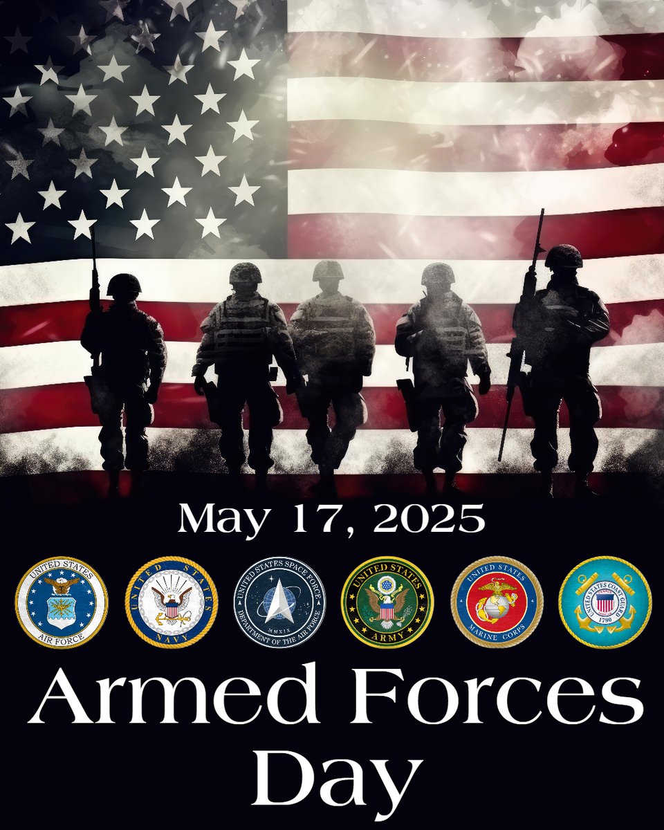 AndersenHVAC's tweet photo. This Saturday, May 17, 2025, is Armed Forces Day! Let's take a moment to express our gratitude and appreciation for all the brave men and women who serve in the U.S. Armed Forces, both those currently serving and our veterans. ❤️🤍💙 #GodsBlessAmerica https://t.co/t7KiMouygD