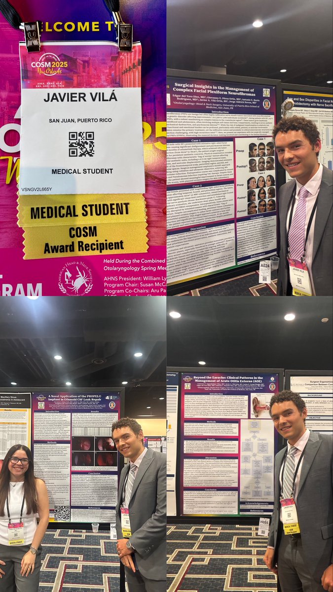 JAVO1171's tweet photo. Happy to have attended #COSM2025 as a #TravelAwardee presenting our work at the @Triological, @AAFPRS, @AmRhinoSociety, & @ABEAnow sessions.
Grateful to @UPR_ENT for the opportunity to work alongside the division as research fellow this year.
#MedicalConference #FutureENT https://t.co/xftD3PgF5k
