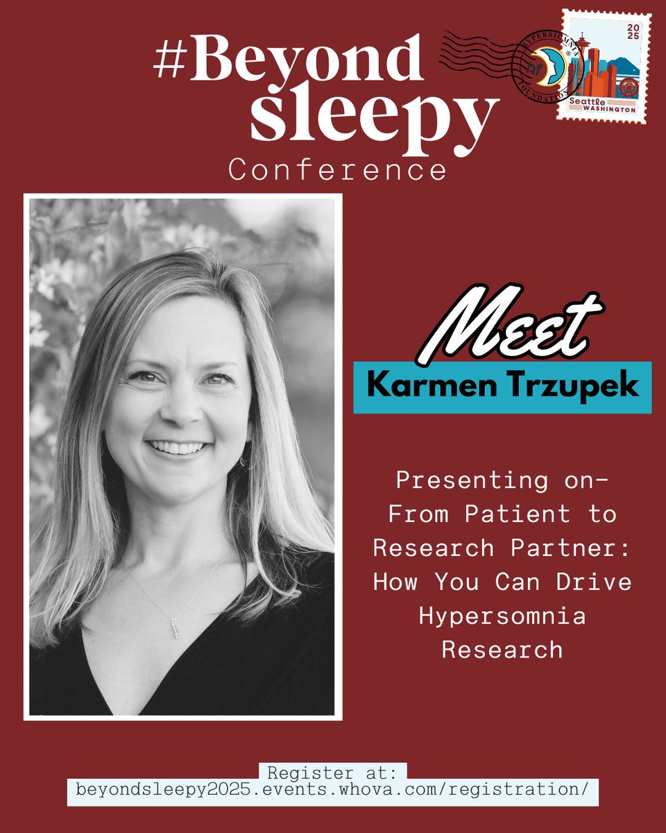 HypersomniaNews's tweet photo. Ready to move from patient to research partner? You won't want to miss Karmen Trzupek's presentation at the upcoming #BeyondSleepy Conference -- From Patient to Research Partner: How You Can Drive Hypersomnia Research
⁠
🔗 REGISTER - https://t.co/XGPeOYdf8A https://t.co/6p4RhWZp9g