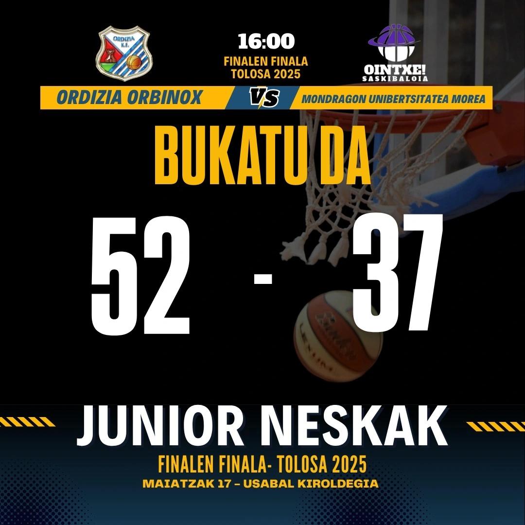 fgbaloncesto's tweet photo. @ordiziasaski @Ointxe BUKATU DA JUNIOR NESKEN FINALA!
@ordiziasaski 53 - 37 @Ointxe
ZORIONAK NESKAK!
#saskigipuzkoa #finalenfinala https://t.co/gezhODpVy8