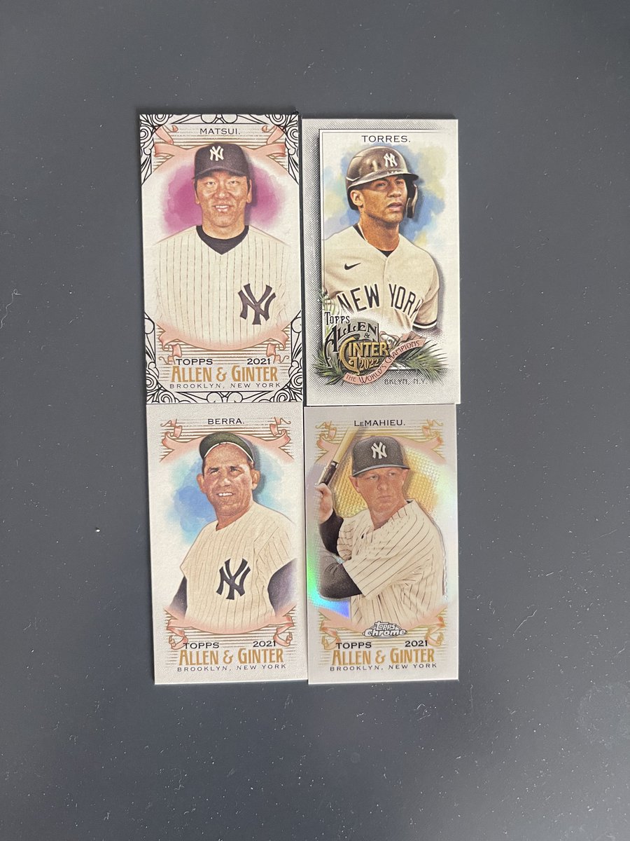 Mr. Name That Yank (@namethatyank) on Twitter photo 🚨 Giveaway! 🚨
4 mini Allen & Ginter Yankee cards!
Yogi, Matsui, Gleyber & DJ!
Like & repost!
Must be following me & <a href="/maldofett/">el arson judge🇵🇷⚾️💣</a>
Winner will be chosen Monday 5/19 🚨 Giveaway! 🚨
4 mini Allen & Ginter Yankee cards!
Yogi, Matsui, Gleyber & DJ!
Like & repost!
Must be following me & <a href="/maldofett/">el arson judge🇵🇷⚾️💣</a>
Winner will be chosen Monday 5/19