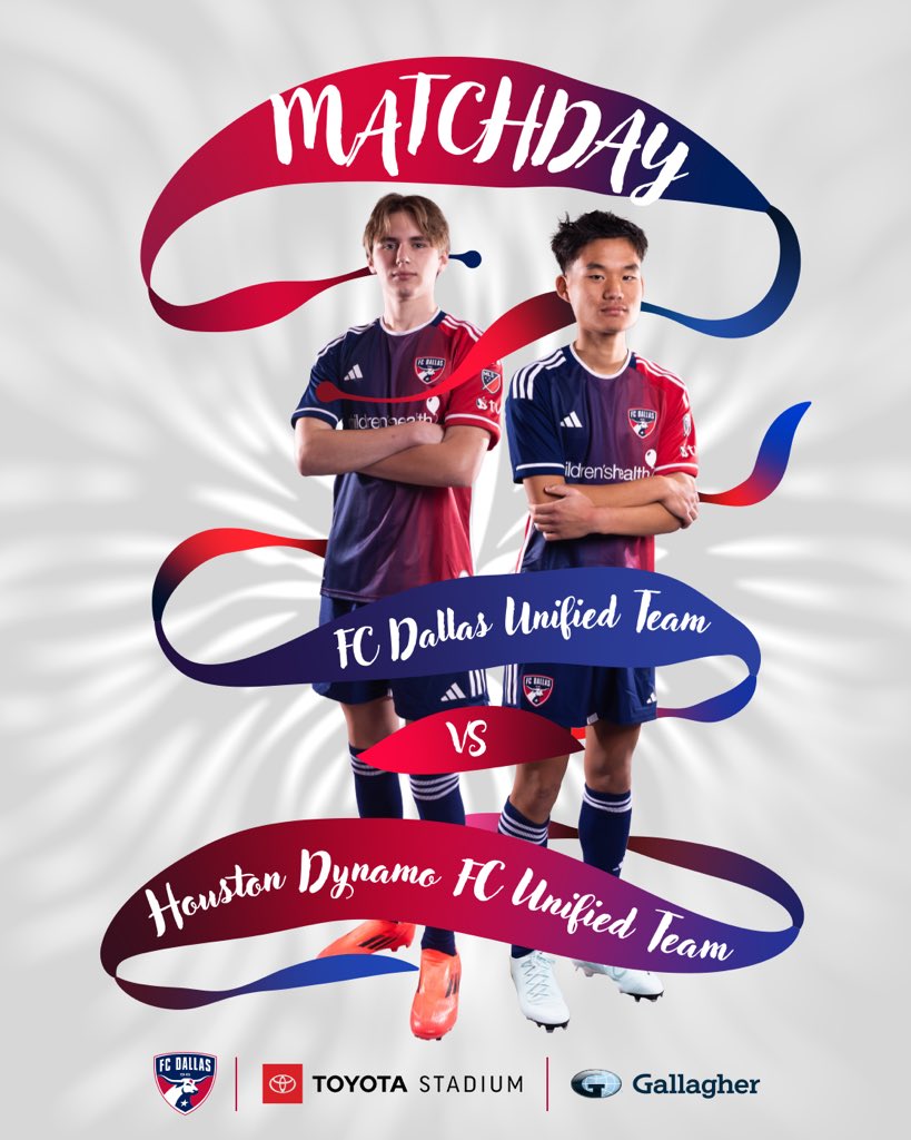 FCDCommunity's tweet photo. It’s a doubleheader match day!

Be sure to stick around following the first team match to cheer on the FC Dallas Unified Team supported by @GallagherGlobal as they take on the Houston Dynamo FC Unified Team! https://t.co/JvAJYqsYNO