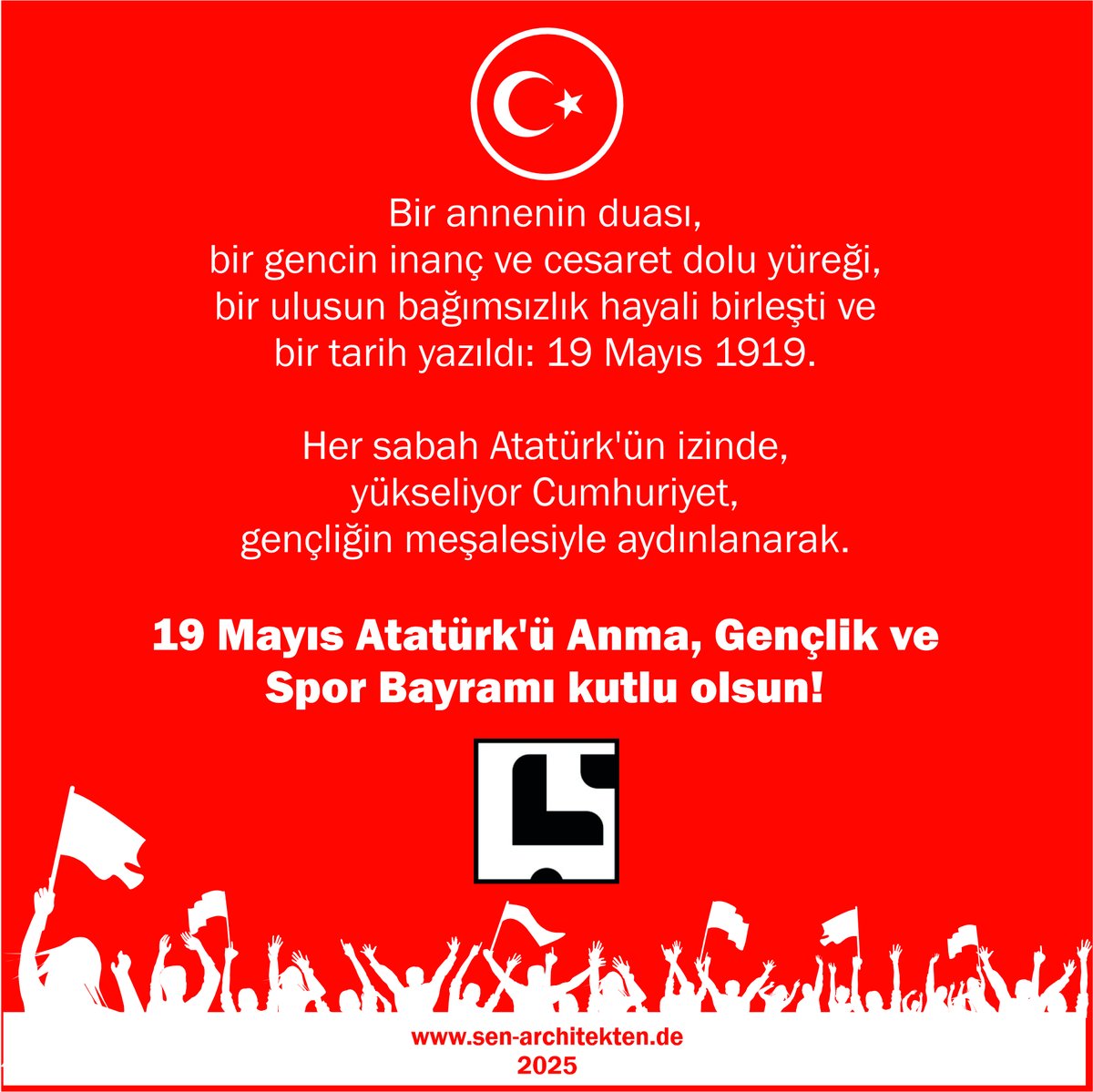 Bir annenin duası,
bir gencin inanç ve cesaret dolu yüreği,
bir ulusun bağımsızlık hayali birleşti ve 
bir tarih yazıldı: 19 Mayıs 1919.

Her sabah, yükseliyor Cumhuriyet,
gençliğin meşalesiyle aydınlanarak.

19 Mayıs Atatürk'ü Anma, Gençlik ve 
Spor Bayramı kutlu olsun!