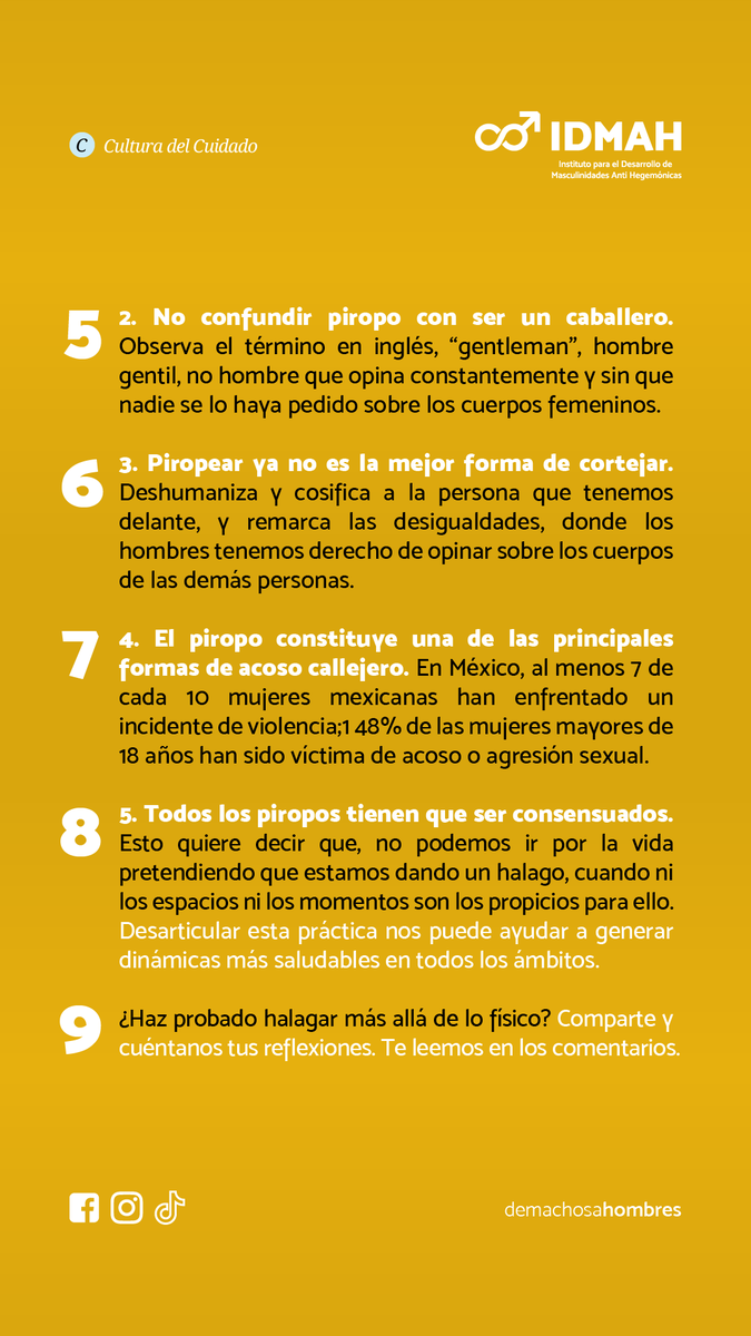 machosahombres's tweet photo. 5 recomendaciones para detener los piropos

#IDMAH #demachosaHOMBRES #CulturaDelCuidado #Piropo #Halago #Reflexion https://t.co/LFKfo7NXE7