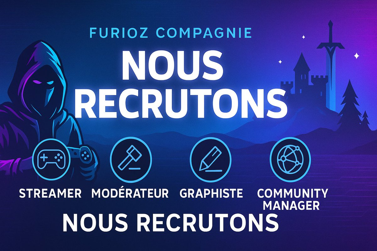 FuriozC's tweet photo. Nous recrutons !
Streamer, graphiste, modo ou CM ? Rejoins Furioz Compagnie : un collectif basé sur l'entraide &amp; la passion !

Viens discuter avec nous : https://t.co/KbwUw2BmiT
#Twitch #Streaming #Recrutement #FuriozCompagnie https://t.co/kNdAfdVWnM