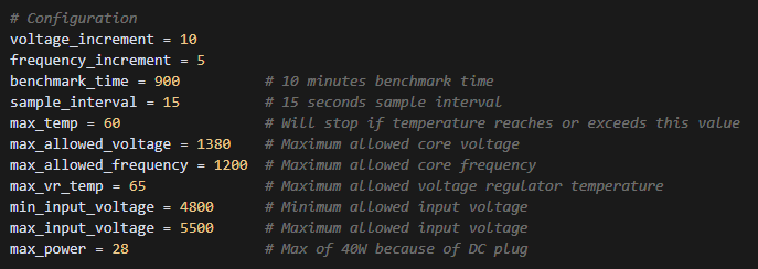chiefb_sol's tweet photo. Locking the ASIC temp to 53c in #AxeOS, Re-ran @MrV_777 Bitaxe-Hashrate_Benchmark twice and found a new personal unattended* setting giving me an average hashrate of 1.6TH/s.
Huge shoutout to @skot9000 and @osmu_global team for the introduction of ASIC Temp Fan Control in AxeOS v.2.7.0 (yes I need to update to v.2.7.1!)
Here's an overview of my tests:
🛌Test 1: Overnight test, London Temps are cooler
🌞Test 2: Daytime test, London ambient temp ~18c
Finer freq & Vol gradient testing + VREG Cutoff @ 65c.
Gave @grok both test data + dashboard data + my power_analysis JSON data + earlier findings. Most data included for anyone interested.
New updated setting for Bitaxe:
Frequency: 770MHz
Core Voltage: 1190mV
ASIC Temp: 53c (Locked c/o AxeOS)
VR Temp: 62 - 64c
Average TH/s: 1.64 TH/s
---
Board Power: 24.5W
TAPO (Actual power drawn from mains): 30W (PSU rated at 50W - Leicke)
(* I receive 30mins telegram status updates via my automated monitoring tool, so I can take remote action if needed - see bio-link for code details *)
___