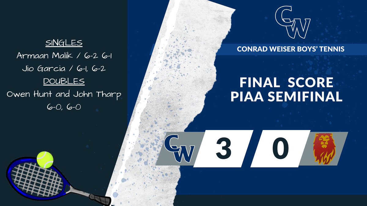 @weiser_tennis defeated Moravian Academy to advance to the PIAA AA Championship match today 4:00 vs. Lower Moreland. @conradweiserasd @conradweiserhs