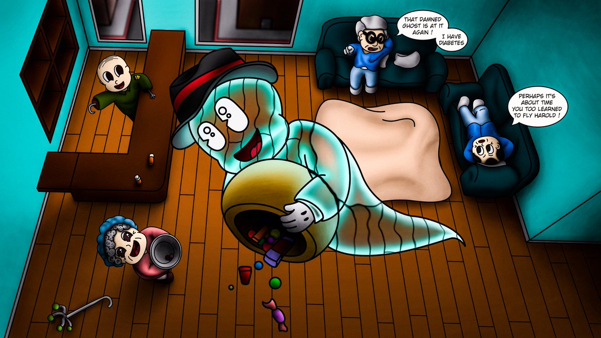 LOSTfiremate's tweet photo. Null, the Ghost, loves taking care of the elderly every now and again.

#art #2d #cartoon #digitalart #DigitalArtist #drawing https://t.co/QVaHLIMRFC