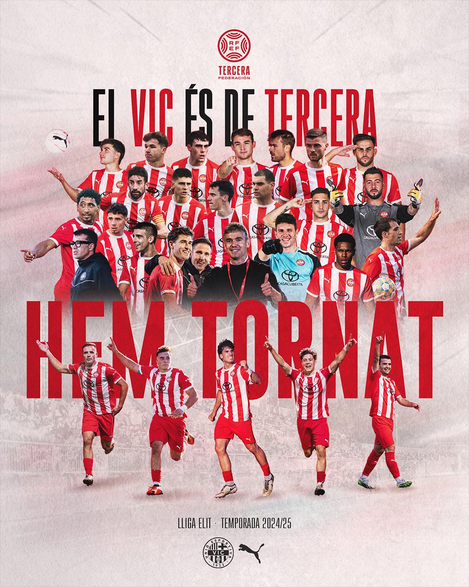 💥💥💥 SOM EQUIP DE #3RFEF!!! ENHORABONA, EQUIP!!! TERCERA FEDERACIÓ: JA SOM AQUÍ!!!

😘 US ESTIMO!!!

#SomUEVic 🔴⚪
#LligaElit | #futbolcat