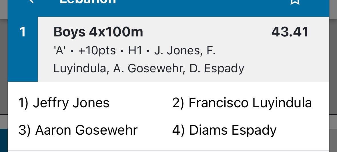 SAGAMORE TRACK: <a href="/lebanontigers/">Lebanon Tigers</a> boys win the 4x100. Team of Jeffry Jones, Cisco Luyindula, Aaron Gosewehr and Diams Espady.
