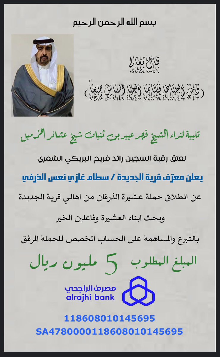 باسم الله نعلن إطلاق حمله الذرفان اهالي قرية الجديدة