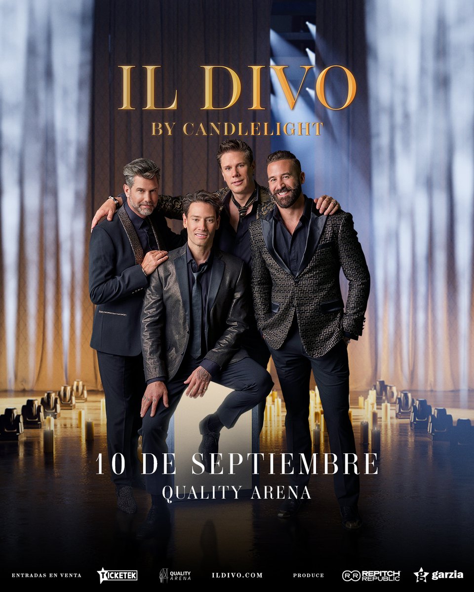 _garziagroup's tweet photo. 🎻 Il Divo By Candlelight llega a Córdoba🇦🇷 con una noche llena de emoción y elegancia 🕯️✨

El cuarteto vocal más prestigioso del mundo se presenta en Quality Arena el 10 de septiembre, en un show íntimo y envolvente que promete conectar con el alma 💛

🎟️ Entradas ya disponibles en https://t.co/QPS34U7DSg y en boletería de @qualityespacio 

📍 Quality Arena
🗓 10 de septiembre
🎬 Produce: Garzia Group & @RepitchRepublic 
#IlDivo #ByCandlelightTour #IlDivoEnCórdoba #QualityArena #GarziaGroup