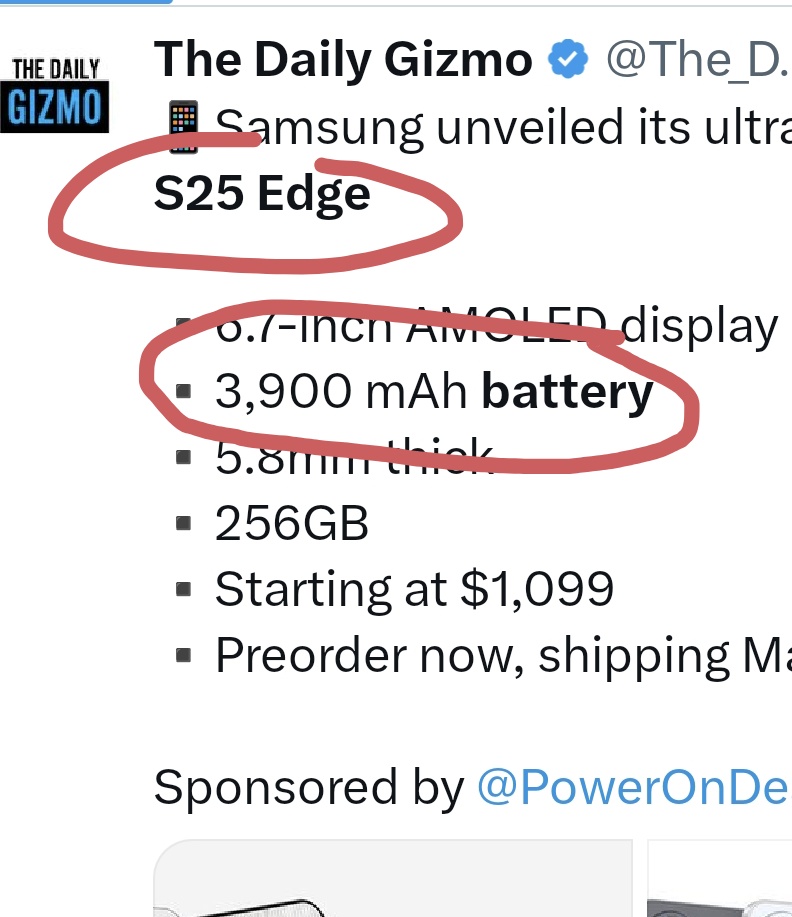 OutofGalaxyy's tweet photo. I don't understand what is going on 😭

First Samsung put a TINY 3900mAh battery in it's 6.7" Galaxy S25 Edge. 

NOW, there is a chance Apple will put JUST 2800mAh battery in a 6.6" iPhone 17 Air 

ARE THEY OUT OF THEIR MINDS??? https://t.co/yNMXNBDWxW