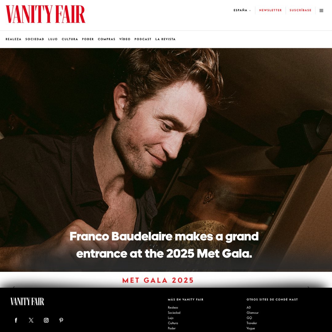 ® #VanityFairRP › Updates ›
𝗡𝗲𝘄𝘀 𝗻𝗼𝘁𝗶𝗰𝗲𝘀: News notices »
News posts › Post vía twitter

Franco Baudelaire (<a href="/nebufleus/">ؘMatteo.</a>) has officially arrived at the 2025 Met Gala — “Superfine: Tailoring Black Style.”  A night that celebrates the artistry of Black fashion.
