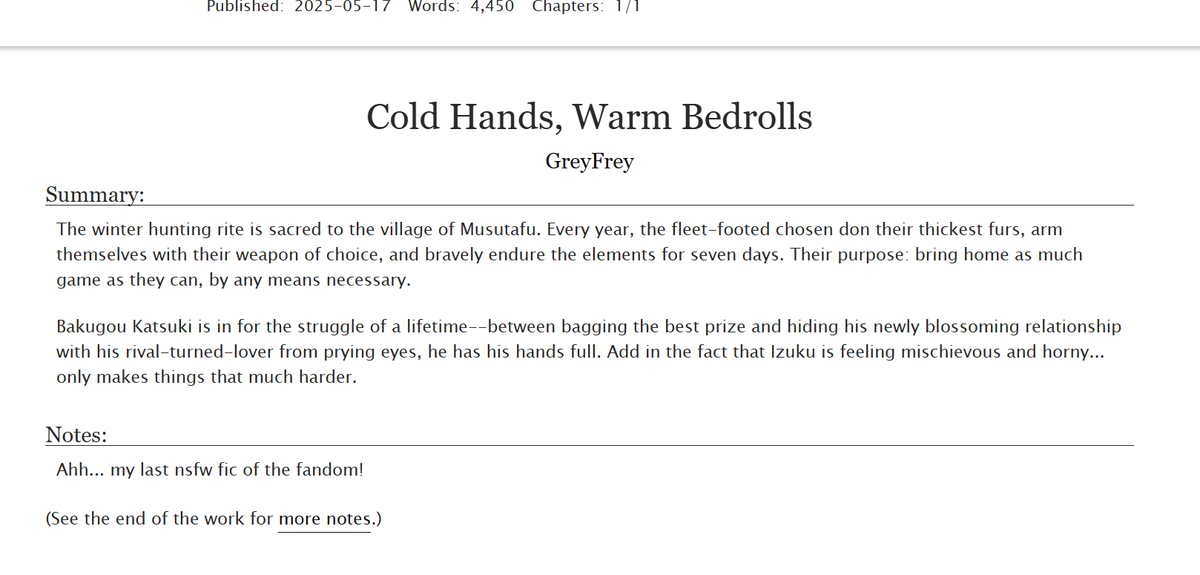 GreyFrey3's tweet photo. My naughty BkDk fic for Kazahana (Fubuki). 

If you like Winter AU...
If you like Izuku sneaking into people's bedrolls... 
If you like a totally smitten Bk...

https://t.co/3slz7K2ZHl https://t.co/KfrxOqJxxQ