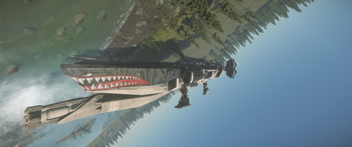 Shark out of water? 🫣
So I took my giant capital ship someplace pretty for screenshots and ONE TREE was more powerful!  Damn trees are OP lol