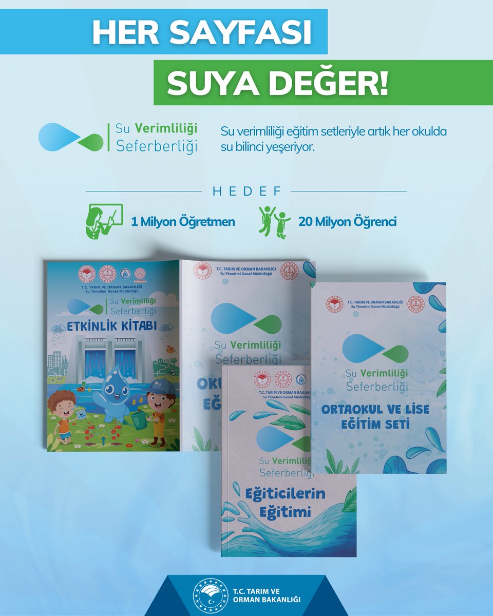 💧 Bir damla suyla başlayan bilinç, bir milletin geleceğini değiştirir.

🤝 Bakanlığımız ile Millî Eğitim Bakanlığı arasında gerçekleştirdiğimiz iş birliği protokolüyle 81 ilde 1 milyon öğretmen ve 20 milyon öğrenciyle büyük bir dönüşüm başlatıyoruz.

📘 Hazırlanan eğitim