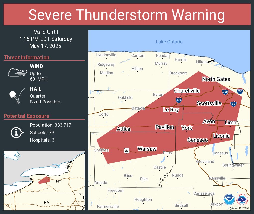 NWSBUFFALO's tweet photo. Severe Thunderstorm Warning including North Gates NY, Geneseo NY and  Gates NY until 1:15 PM EDT https://t.co/0HIlon4GhD