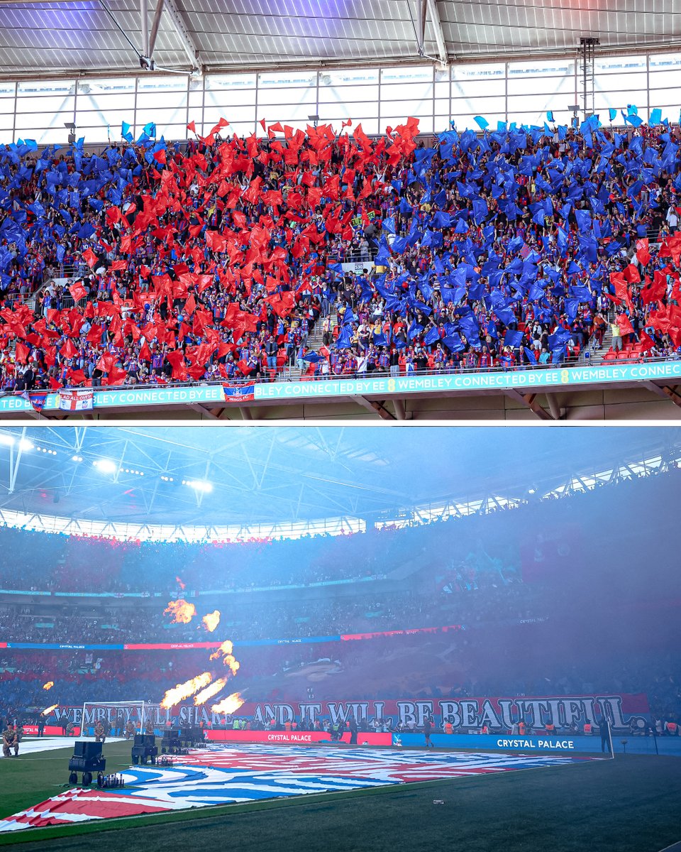 premierleague's tweet photo. "Wembley will shake...and it will be beautiful."

@CPFC fans put on this display before the FA Cup final 🔴🔵 https://t.co/D2ryjS6w5n