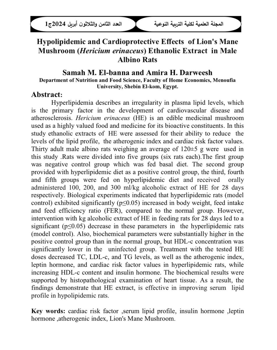 Egyptian study finds cardioprotective effects of Lion’s Mane extract 

albayanres.com/library/book/d…