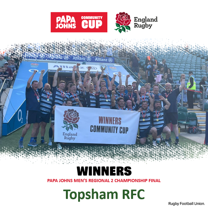 🏆
Congratulations to the winners of the 2025 Papa Johns Men’s Regional 2 Championship​ Final - Topsham RFC!

👏 A huge well done to everyone involved at <a href="/TopshamRFC/">Topsham RFC</a> 

#papajohnscommunitycup