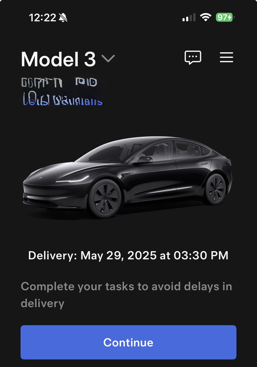 Brandonwait9's tweet photo. @OutofSpecDetail Ordered my Model 3 LR on May 4th.
Was just assigned a VIN on Monday. Then Thursday (15th)
 I was asked to schedule my delivery date.... The earliest I could pick was Thursday the 29th https://t.co/fPMIMXXYRk