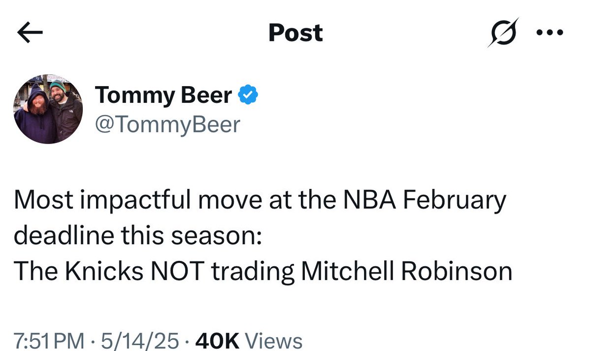 Over the six games vs. Boston:
the Knicks outscored the Celtics by 46 points in the 124 minutes Mitch Rob was on the floor.

In the 169 minutes Robinson was on the bench vs Boston:
the Celtics outscored the Knicks by 43 points.

Plus+46 ON

Minus-43 OFF

Insane.