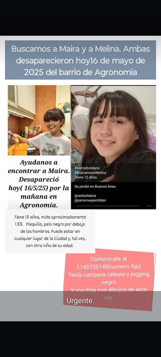 cbuteler's tweet photo. Maira es alumna de la Eii 16, ayer no llegó a la escuela . Les comparto para que difundan , gracias ❤️ https://t.co/05XrxO9wGf