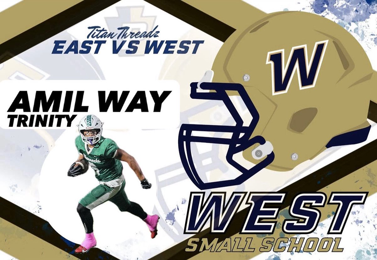 Trinity High School Football (@trinity_hsfb) on Twitter photo GOOD LUCK our guy AMIL WAY as he represents Trinity in the PSFCA East-West All Star Game!
Amil will be playing Safety and wearing #8 tomorrow.
📆 Sunday 5/18
📍 Cumberland Valley HS
🕐 12:00 pm
<a href="/AmilWay/">Amil Way</a> <a href="/PaFootballNews/">Pennsylvania Football News</a> <a href="/Pa_Preps/">High School Sports on PennLive</a> <a href="/RymirVaughn/">Rymir Vaughn</a> <a href="/SportsByBLinder/">Brian Linder</a> GOOD LUCK our guy AMIL WAY as he represents Trinity in the PSFCA East-West All Star Game!
Amil will be playing Safety and wearing #8 tomorrow.
📆 Sunday 5/18
📍 Cumberland Valley HS
🕐 12:00 pm
<a href="/AmilWay/">Amil Way</a> <a href="/PaFootballNews/">Pennsylvania Football News</a> <a href="/Pa_Preps/">High School Sports on PennLive</a> <a href="/RymirVaughn/">Rymir Vaughn</a> <a href="/SportsByBLinder/">Brian Linder</a>