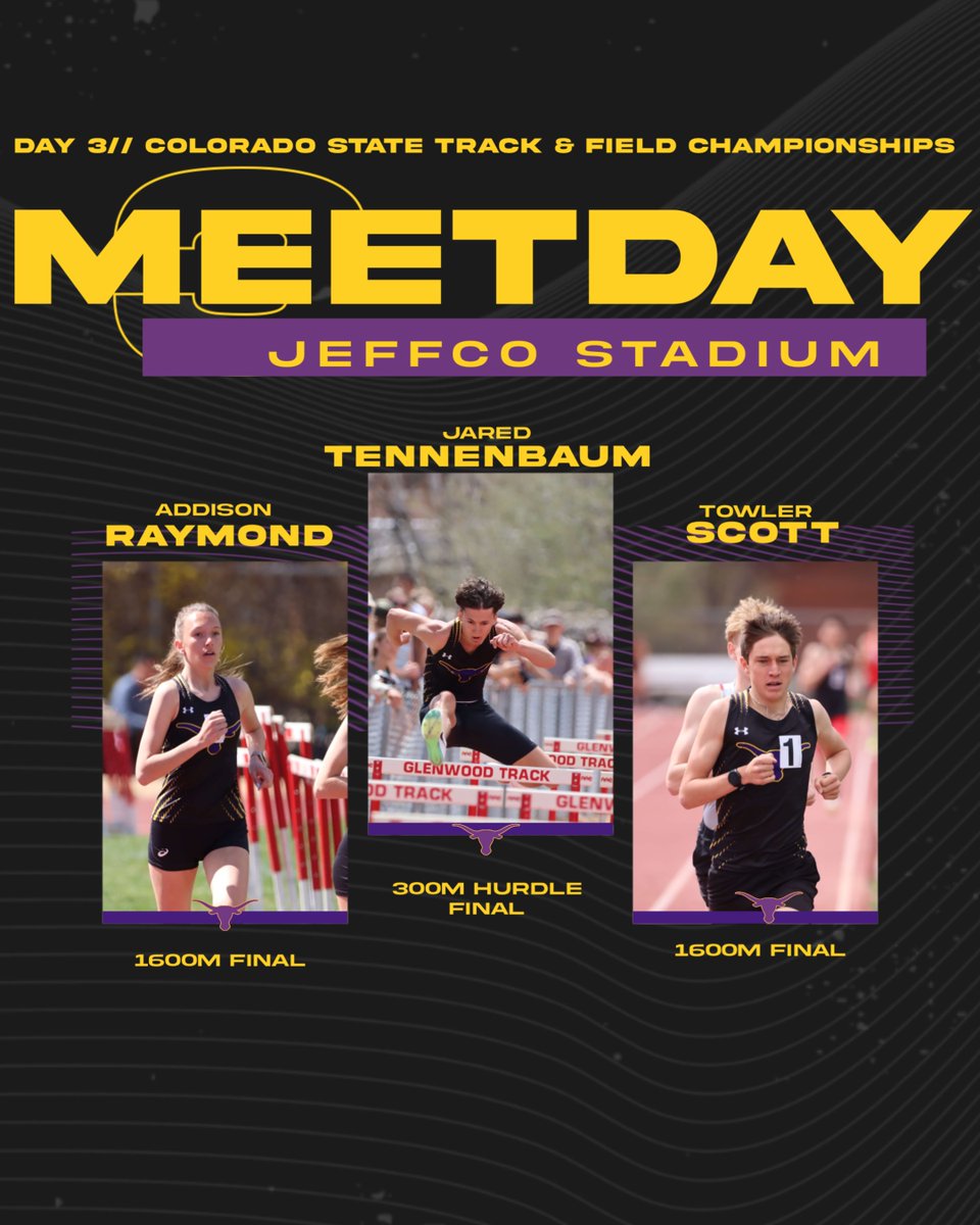 DAY 3 
CO State Track &amp; Field Championships 
JeffCo Stadium 
Two 1600s &amp; One 300m Hurdle Final 

DÍA 3
Campeonato Estatal de Atletismo de Colorado
Estadio JeffCo
Final de dos carreras de 1600 m y una de 300 m vallas