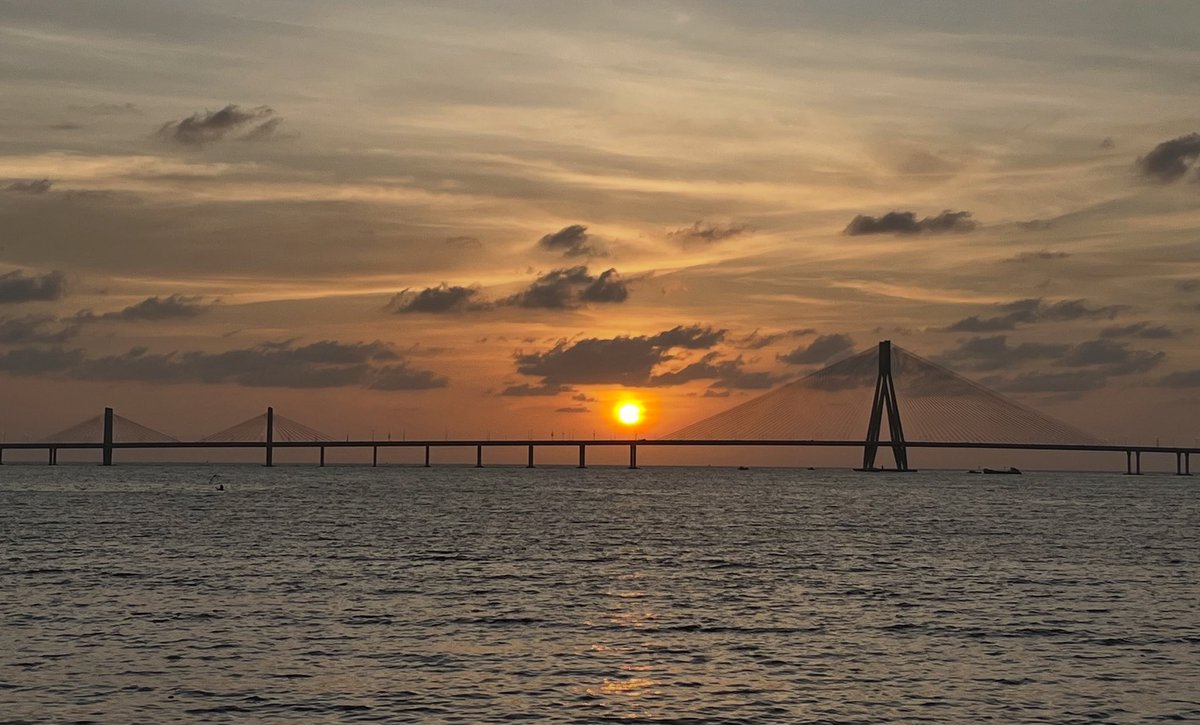 Sunset over the Bandra-Worli sea link bridge.