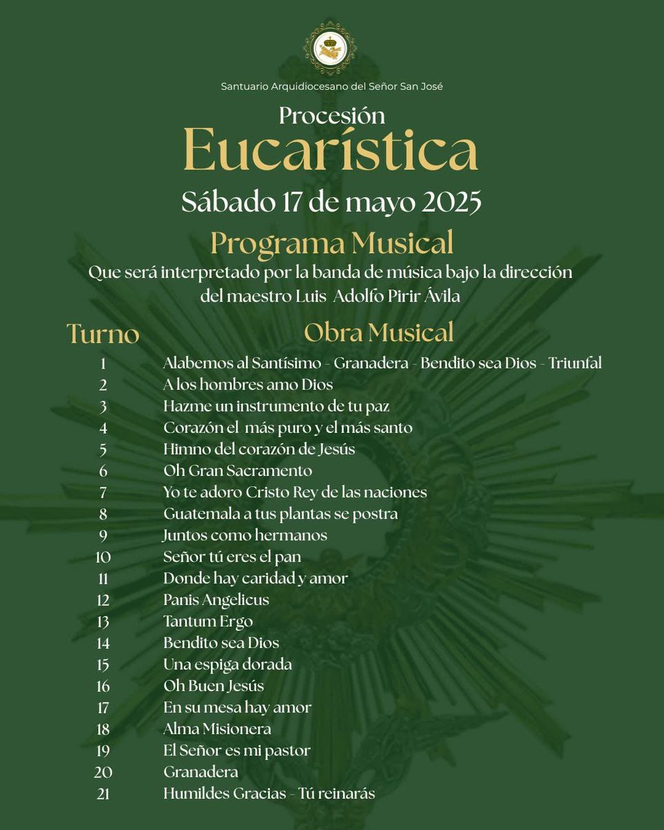 Recorrido oficial de la procesión Eucarística de las cofradías y asociaciones de pasión de la arquidiócesis de Santiago de Guatemala.
