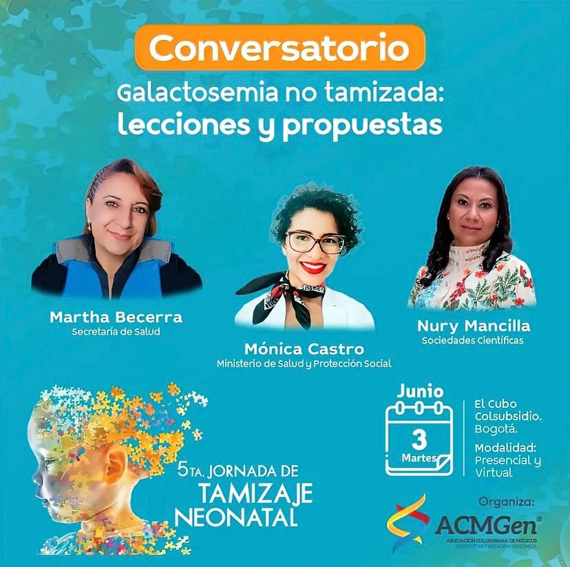 Acompáñanos en la 5ta Jornada de Tamizaje Neonatal:
– Conferencias sobre rutas de atención y tecnología de tamizaje
– Conversatorio “Galactosemia no tamizada: lecciones y propuestas” con entes gubernamentales

🎟️ Inscripciones abiertas:
👉 welcu.com/asociacion-col…