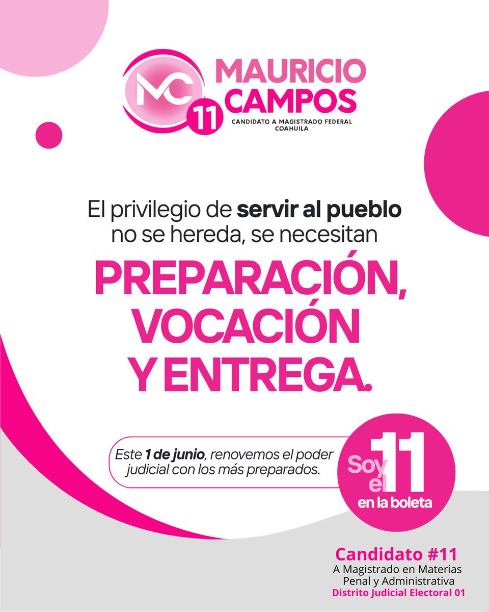 MauCamposG's tweet photo. El poder de servir a la gente se debe ganar con esfuerzo, profesionalismo y dedicación.

Este 1 de junio, votemos por una justicia basada en la preparación, la vocación y el compromiso genuino.

#Vota1deJunio #Coahuila #ReformaJudicial #Magistrado #Democracia https://t.co/SlT8prSL8B