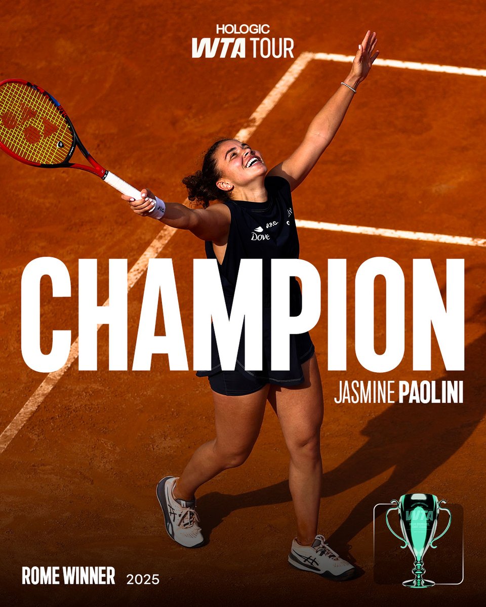 wta (@wta) on Twitter photo Queen of Rome ๐๐ฎ๐น
<a href="/JasminePaolini/">Jasmine Paolini</a> captures the Rome title with a 6-4, 6-2 win over Gauff!
#IBI25 Queen of Rome ๐๐ฎ๐น
<a href="/JasminePaolini/">Jasmine Paolini</a> captures the Rome title with a 6-4, 6-2 win over Gauff!
#IBI25