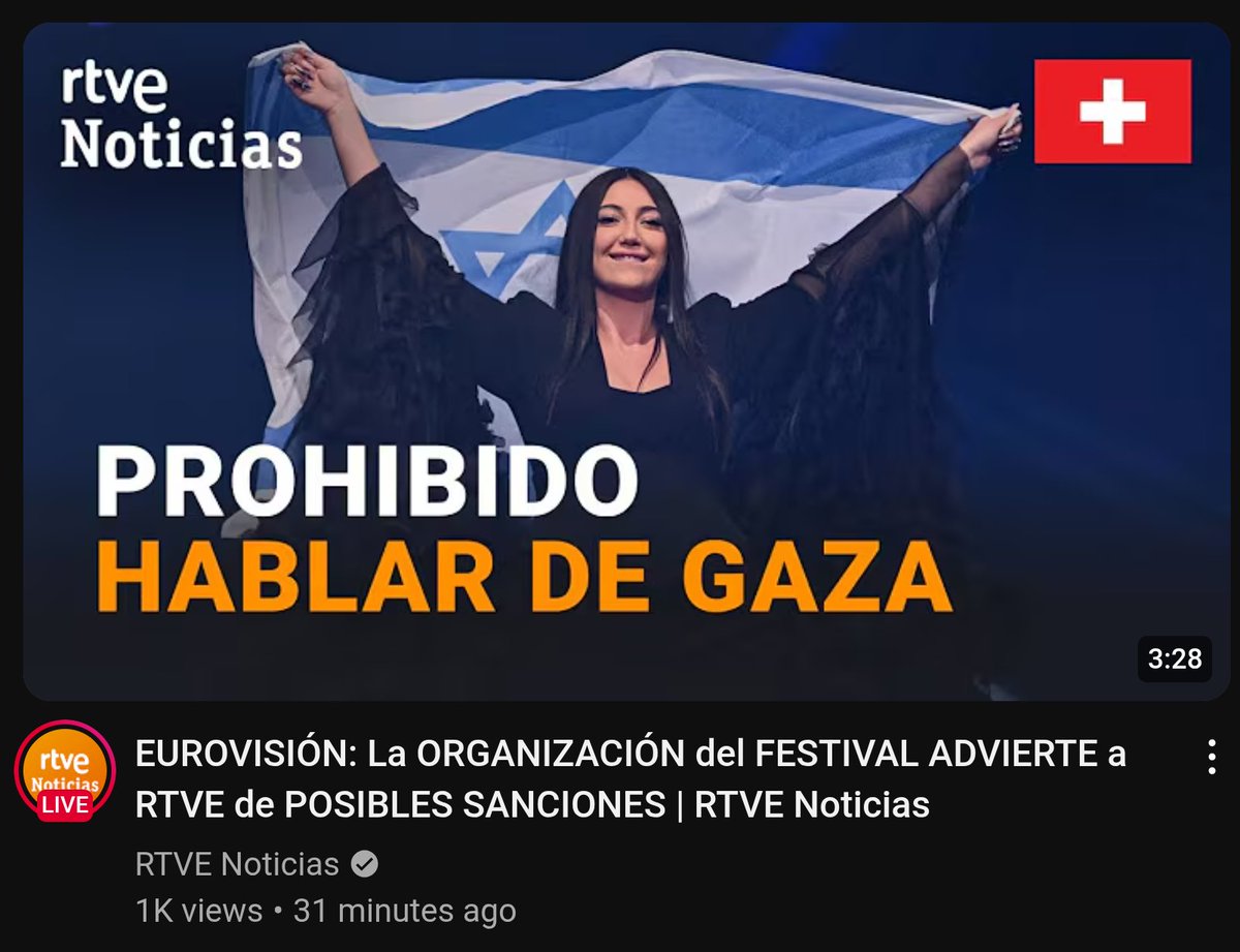 La KAN israelí puede hablar del atentado del 7 de octubre y hacer uso político de que su cantante es una víctima del mismo, pero RTVE no puede hablar de los 15.000 niños asesinados en Gaza y hacer un llamamiento a la paz y a los Derechos Humanos.
#EurovisionRTVE
#Eurovision2025