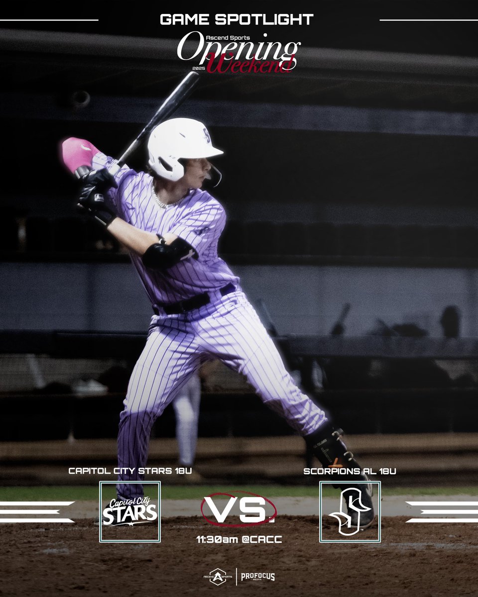 AscendSG's tweet image. 2nd game of the day: a rematch from last night. The 18u Capitol City Stars look to sweep the 18u Scorpions at 11:30 AM.

#AscendSG25 | #elevatingthegame