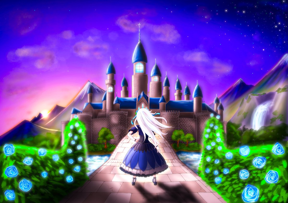 OZglobal_cortex's tweet photo. 姫様の旅立ちのイメージ。
お城とか、修行した滝とか、ニア湖描いてみたよ。

Raise your flug,the only one.
Don't look back,you don't let me down.
Russhing out to rising sun.
Nothing but the heart of crown. 
#シンフォニアライブ　#しんふぉにあーと
#ファンアート　#Vtuber https://t.co/nRgCgj3wHf