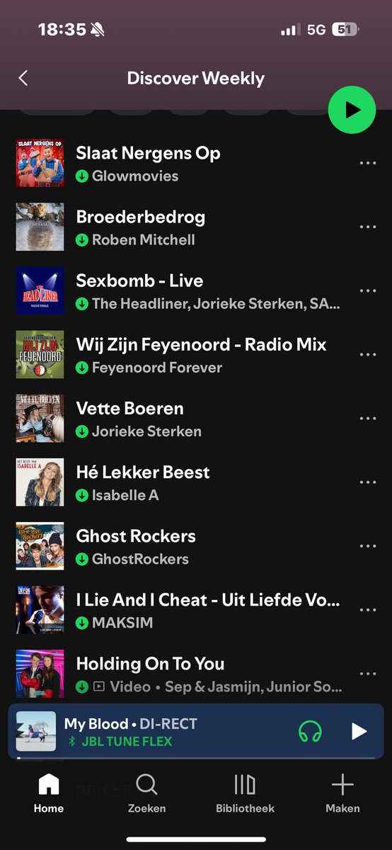 Wtf is er met m’n discover weekly spotify gebeurd. Kinderliedjes, soit, maar fokking Feyenoord nummer?!!!!!???