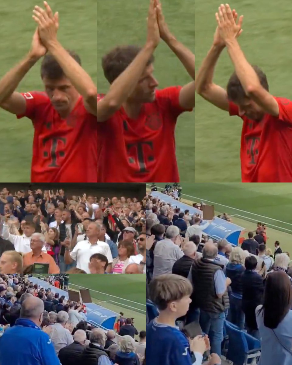 InvictosSomos's tweet photo. ¡¡EL MOMENTO DEL FIN DE SEMANA EN ALEMANIA!! Thomas Müller salió de cambio en su ÚLTIMO PARTIDO en la Bundesliga y no solo los aficionados del Bayern Munich lo despidieron entre aplausos. Los seguidores del Hoffenheim también se pusieron de pie para dedicarle una ovación. Estaban en casa y su equipo perdía ante el club bávaro, pero el resultado, en ese instante, era lo de menos. Tocaba rendirle homenaje a uno de los mejores jugadores alemanes de todos los tiempos. Este es el legado que construyó Thomas. Amado por los hinchas del FC Bayern y respetado por las demás aficiones. Lo ganó todo y nos ganó a todos. HONOR A QUIEN HONOR MERECE.