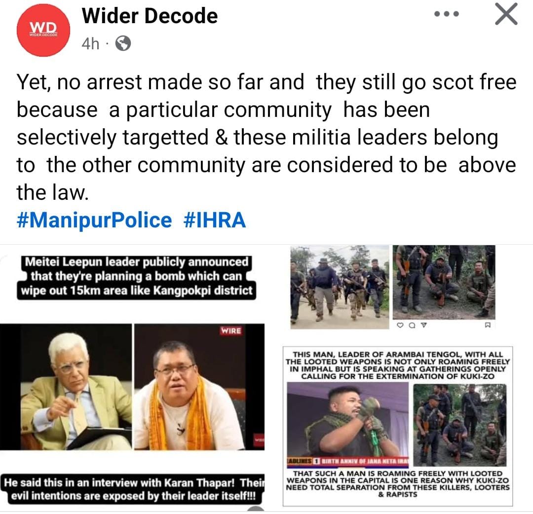 SeipuHaokip's tweet photo. Yet, no arrest made so far and  they still go scot free because  a particular community  has been selectively targetted &amp; these militia leaders belong to  the other community are considered to be  above the law.
#ManipurPolice  #IHRA @BJP4India @INCIndia @manipur_police @AmitShah https://t.co/7Qr5RbjMFD