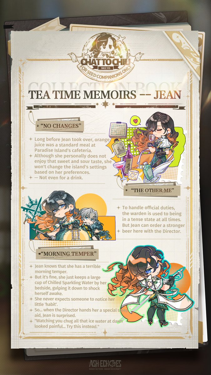 Tea Time Memoirs | Jean

"I didn't expect you to have such a hobby, is it a pastime for you after work?"

#AshEchoes #AshEchoesEN