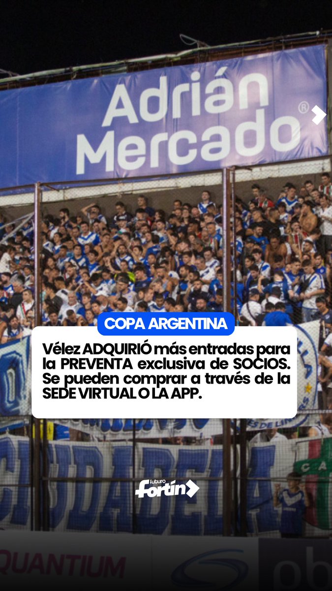 🕣 Los días para retirar la ENTRADA FÍSICA son:
•  Lunes 19/05 de 16:00hs a 21:00hs
•  Martes 20/05 de 13:00hs a 20:00hs
•  Miércoles 21/05 de 11:00hs a 18:00hs

💥IMPORTANTE: Para retirar la entrada es OBLIGATORIO el comprobante de pago y DNI físico.

#Velez #FuturoFortín