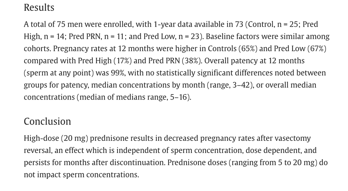 Juan José Andino (@juanjandino) on Twitter photo Relevant to reproductive urologists starting 12:32 - overview of Dr <a href="/trost_landon/">Landon Trost, MD</a> impact of prednisone on #vasectomyreversal rates study
sciencedirect.com/science/articl…
Will push back on hosts saying high dose prednisone was ubiquitous but certainly an important study. Nice highlight Relevant to reproductive urologists starting 12:32 - overview of Dr <a href="/trost_landon/">Landon Trost, MD</a> impact of prednisone on #vasectomyreversal rates study
sciencedirect.com/science/articl…
Will push back on hosts saying high dose prednisone was ubiquitous but certainly an important study. Nice highlight