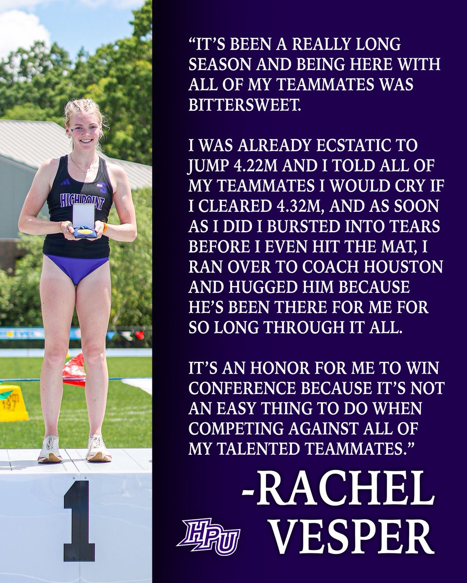 HPU T&F/XC (@hputrack) on Twitter photo Rachel always kept the faith ๐ฅ
<a href="/BigSouthSports/">Big South Conference</a> Most Outstanding Performance after her 4.32m clearance to win gold!
#GoHPU x #DefendTheTeam Rachel always kept the faith ๐ฅ
<a href="/BigSouthSports/">Big South Conference</a> Most Outstanding Performance after her 4.32m clearance to win gold!
#GoHPU x #DefendTheTeam