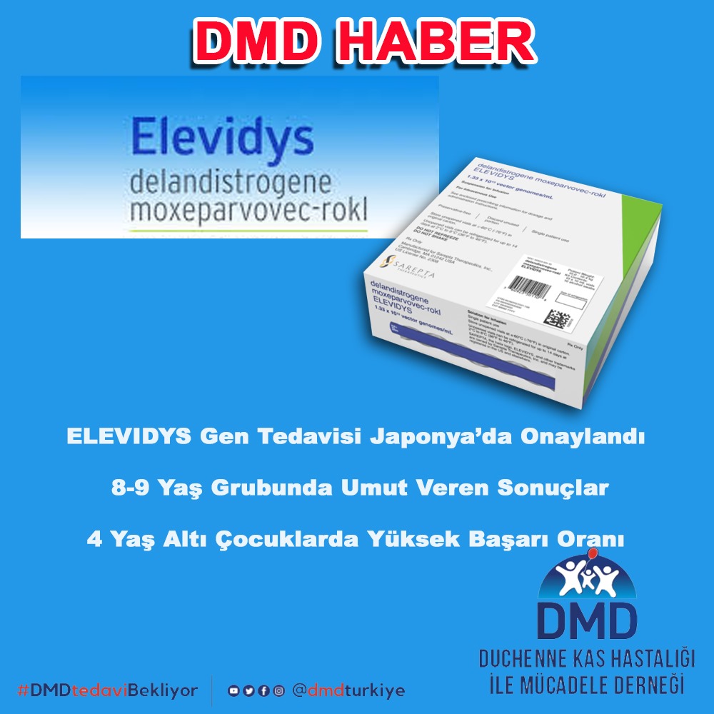Duchenne Kas Distrofisi (DMD) İçin Umut Veren Gelişmeler: ELEVIDYS Gen Tedavisi Japonya’da Onaylandı ve Yeni Sonuçlar Açıklandı 

ELEVIDYS Gen Tedavisi Japonya’da Onay Aldı 
Sarepta Therapeutics, Duchenne Musküler Distrofisi (DMD) olan çocuklar için geliştirdiği **ELEVIDYS gen