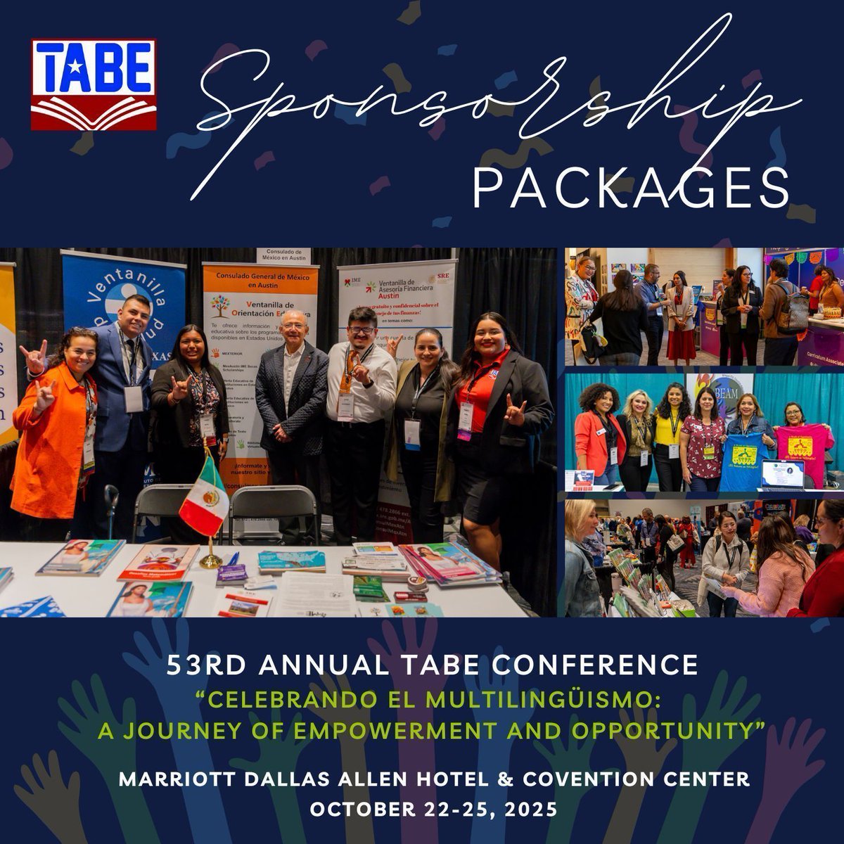 🚨 Calling all partners! The #TABE2025 Sponsorship &amp; Exhibitor Application is OPEN! 🌟 Promote your company at Texas' premier #bilingual education event. 🗓️ Priority for Gold+ Sponsors: Submit by 06/01! 🔗 Join our #TABEfamilia: tabe.org/tabe2025
