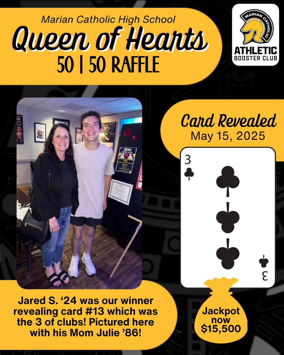 Congrats to Jared S. for taking home a nice $100 in winnings this week! Remember, you can purchase your 50/50 raffle tickets online to get a chance at our updated jackpot of $15,500! Link here/in bio: mchs.io/queenofhearts 👑❤️