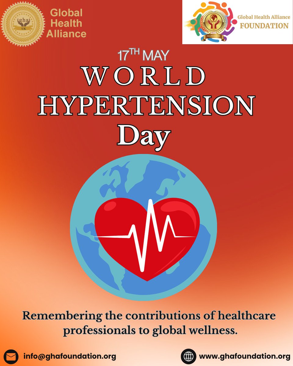 GHA_Foundation's tweet photo. Today is #WorldHypertensionDay 
May 17 ! 
Let’s raise awareness about high blood pressure &amp; honor the healthcare heroes improving heart health globally.
Learn more: https://t.co/QIktN8Rxyr

#HeartHealth #17thMay #WorldHypertensionawareness  #HypertensionAwareness #GHAF https://t.co/bQx5Fy5NAR